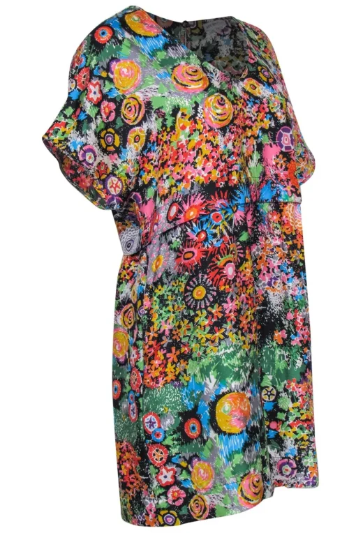 See by Chloe - Bright Multicolor Floral Silk Satin Shift Dress Sz 8