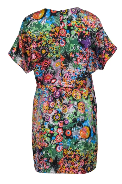 See by Chloe - Bright Multicolor Floral Silk Satin Shift Dress Sz 8