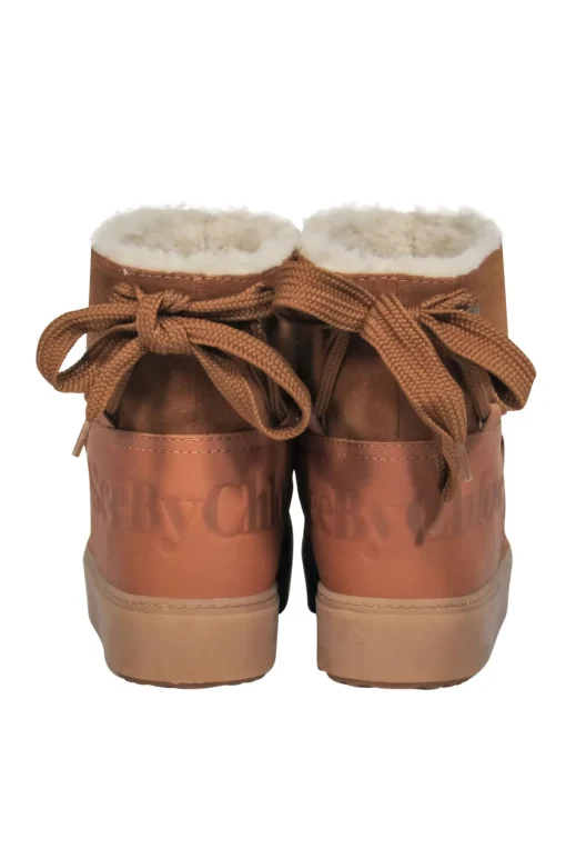 See by Chloe - Brown Suede Shearling-Lined Moccasin Lace-Up-Style Boots Sz 9
