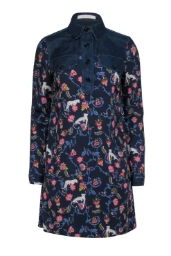 See by Chloe - Western Style Denim Dress w/ Mixed Print Pattern Sz L
