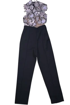 Self-Portrait - Black, Pink, & Lavender Eyelet Lace Bodice Jumpsuit Sz 0