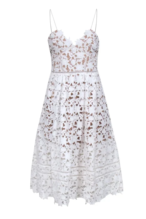 Self-Portrait - White Eyelet Lace Sleeveless Dress Sz 8