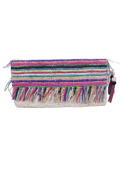 Sensi Studio - Beige & Multi Color Raffia Clutch