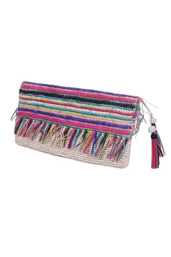 Sensi Studio - Beige & Multi Color Raffia Clutch