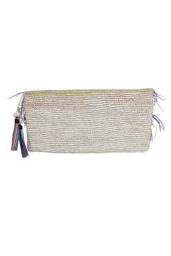 Sensi Studio - Beige & Multi Color Raffia Clutch