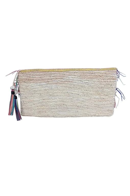 Sensi Studio - Beige & Multi Color Raffia Clutch