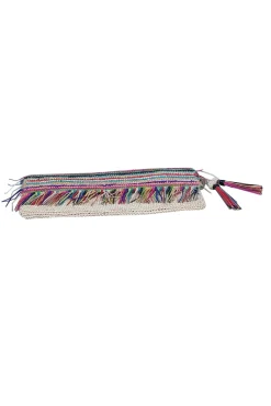 Sensi Studio - Beige & Multi Color Raffia Clutch