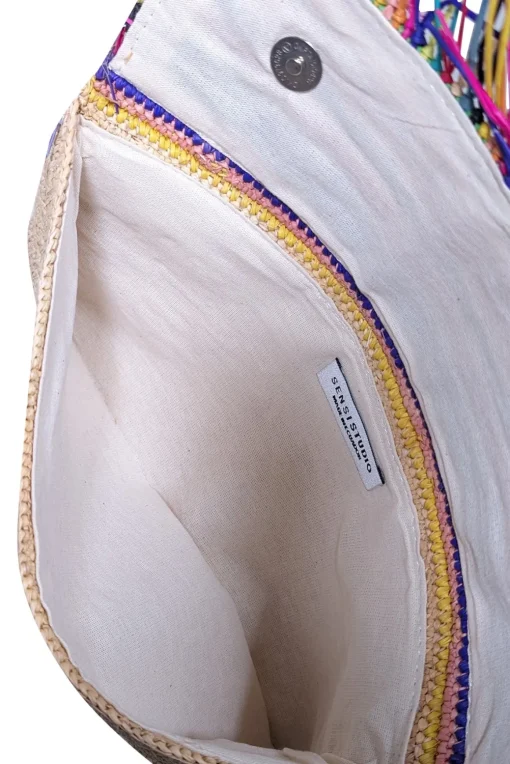 Sensi Studio - Beige & Multi Color Raffia Clutch