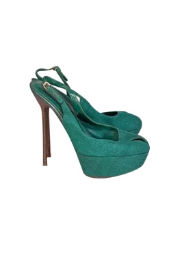 Sergio Rossi - Green Strappy Canvas Heels Sz 9.5