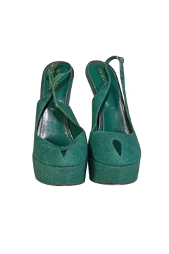 Sergio Rossi - Green Strappy Canvas Heels Sz 9.5