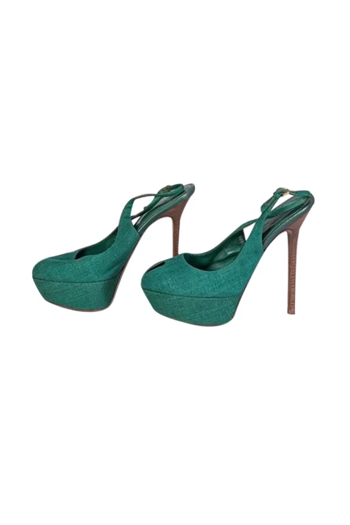 Sergio Rossi - Green Strappy Canvas Heels Sz 9.5