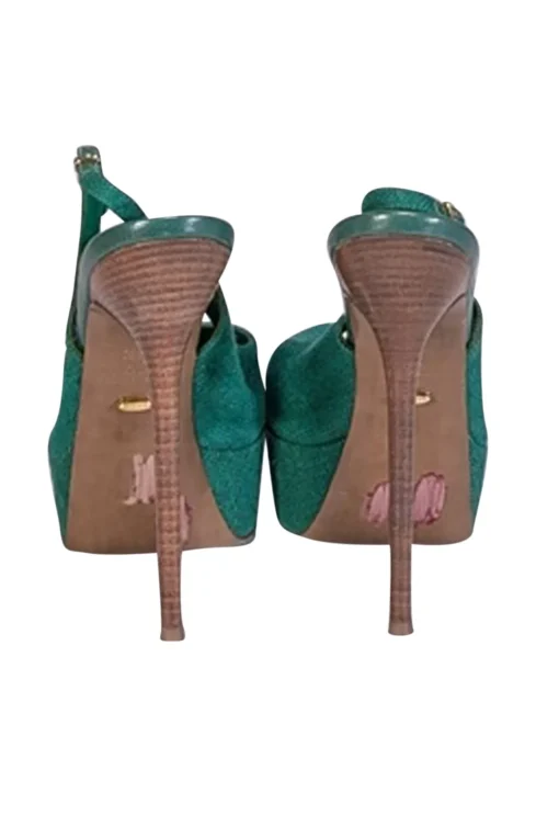 Sergio Rossi - Green Strappy Canvas Heels Sz 9.5