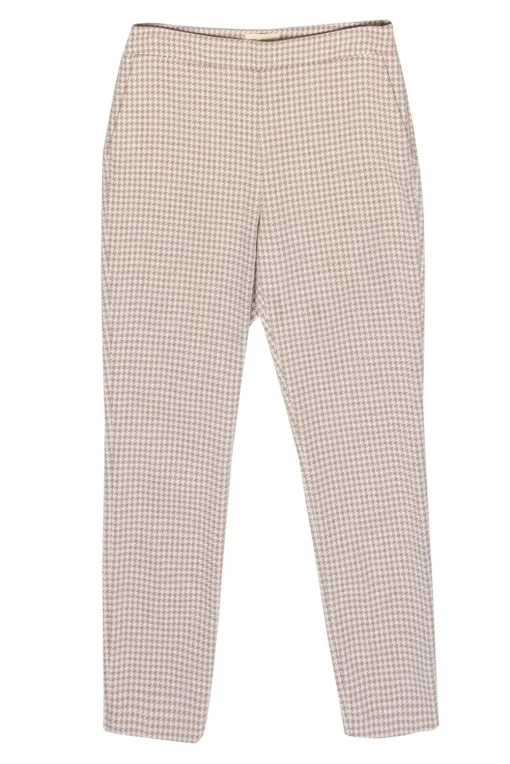 Sezane - Beige & Cream Houndstooth Print Skinny "Clara" Trousers Sz 6