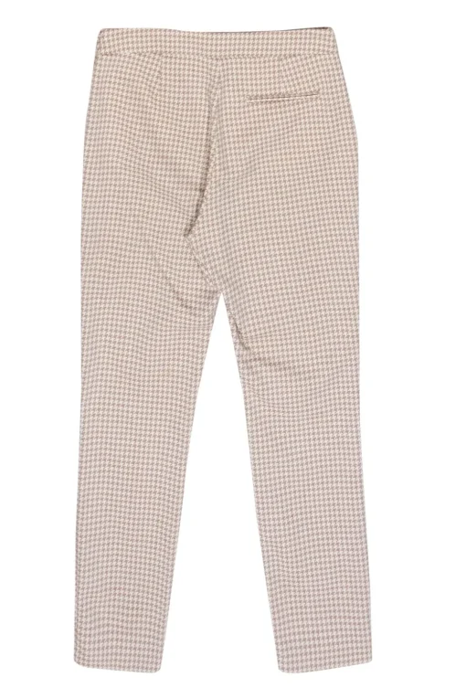 Sezane - Beige & Cream Houndstooth Print Skinny "Clara" Trousers Sz 6