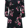Sezane - Black & Floral Flounce Sleeve Mini Wrap Dress Sz 4