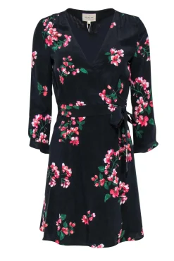 Sezane - Black & Floral Flounce Sleeve Mini Wrap Dress Sz 4