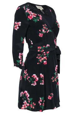 Sezane - Black & Floral Flounce Sleeve Mini Wrap Dress Sz 4