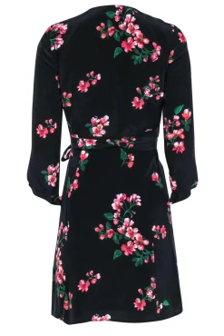 Sezane - Black & Floral Flounce Sleeve Mini Wrap Dress Sz 4
