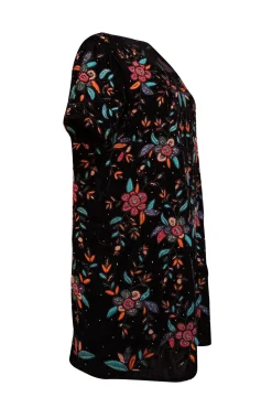 Sezane - Black Velvet w/ Pink, Orange, & Green Beaded Detail "Ema" Dress Sz 10