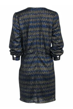 Sezane - Navy & Gold Metallic Chevron Pattern Long Sleeve Dress Sz 12