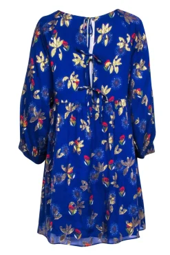 Sezane - Royal Blue w/ Gold & Multi Color Floral Print Sz 8