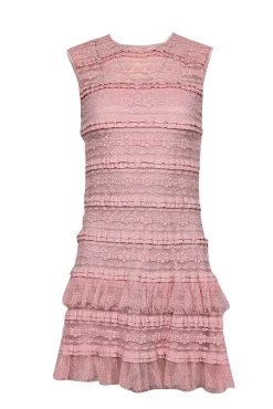 SHO by Tadashi Shoji - Pink Sleeveless Ruffle Layered Lace Mini Dress Sz S
