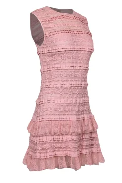 SHO by Tadashi Shoji - Pink Sleeveless Ruffle Layered Lace Mini Dress Sz S