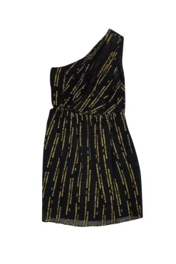 Shoshanna - Black & Gold Silk One Shoulder Dress Sz 0