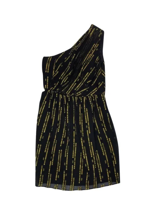 Shoshanna - Black & Gold Silk One Shoulder Dress Sz 0