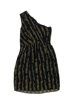Shoshanna - Black & Gold Silk One Shoulder Dress Sz 0