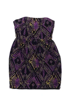 Shoshanna - Black & Purple Print Silk Strapless Dress Sz S