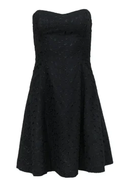 Shoshanna - Black Floral Eyelet Strapless Fit & Flare Dress Sz 2