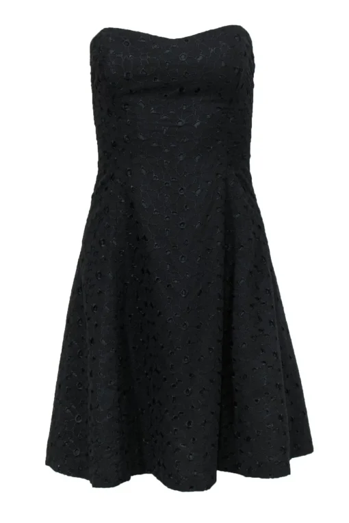 Shoshanna - Black Floral Eyelet Strapless Fit & Flare Dress Sz 2