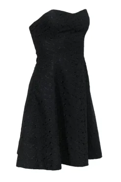 Shoshanna - Black Floral Eyelet Strapless Fit & Flare Dress Sz 2