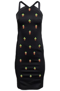 Shoshanna - Black Midi Dress w/ Multicolored Embellishments Sz 0