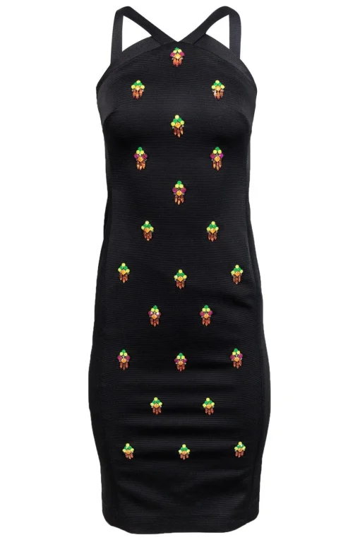 Shoshanna - Black Midi Dress w/ Multicolored Embellishments Sz 0