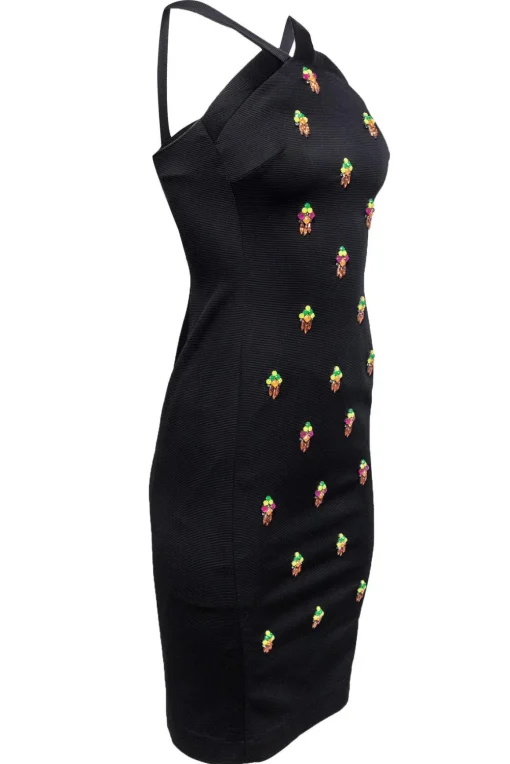 Shoshanna - Black Midi Dress w/ Multicolored Embellishments Sz 0