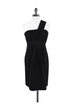 Shoshanna - Black One Shoulder Textured Cotton Dress Sz 6