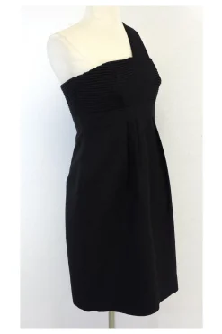Shoshanna - Black One Shoulder Textured Cotton Dress Sz 6
