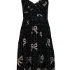 Shoshanna - Black Silk A-Line Cocktail Dress w/ Lace Trim & Nude Print Sz 2