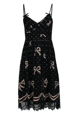 Shoshanna - Black Silk A-Line Cocktail Dress w/ Lace Trim & Nude Print Sz 2