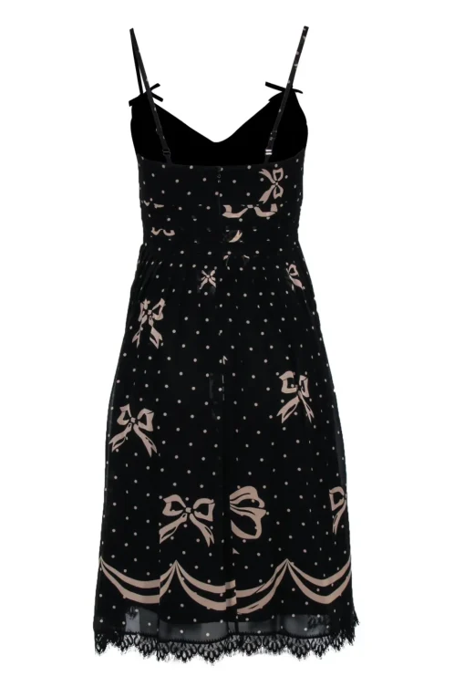 Shoshanna - Black Silk A-Line Cocktail Dress w/ Lace Trim & Nude Print Sz 2