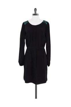 Shoshanna - Black Silk Beaded Long Sleeve Dress Sz 8