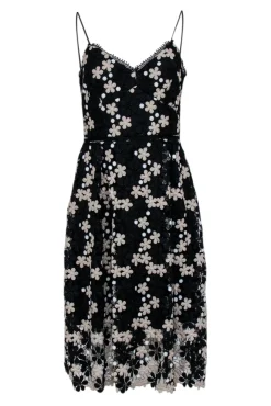Shoshanna - Black w/ Beige & White Floral Lace Midi Dress Sz 4