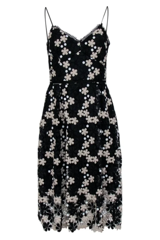 Shoshanna - Black w/ Beige & White Floral Lace Midi Dress Sz 4