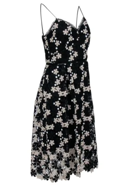 Shoshanna - Black w/ Beige & White Floral Lace Midi Dress Sz 4