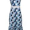 Shoshanna - Blue & White Embroidered Cap Sleeve Midi Dress w/ Flounce Hem Sz 10