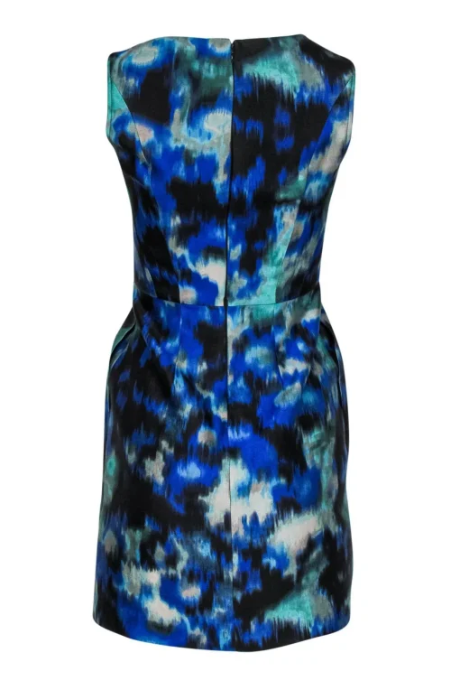 Shoshanna - Blue, Black & Green Watercolor Print Fit & Flare Dress Sz 4