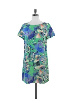 Shoshanna - Blue, Mint & Coral Floral Print Dress Sz 8