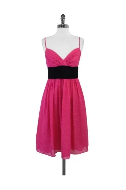 Shoshanna - Fuchsia & Black Silk Spaghetti Strap Dress Sz 6